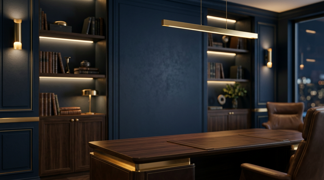 Deep navy editorial backdrop